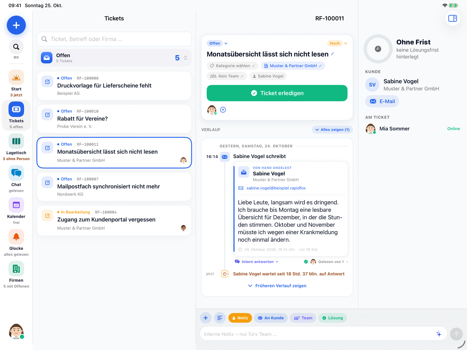 rapidFOX iPad-App – echter Screenshot
