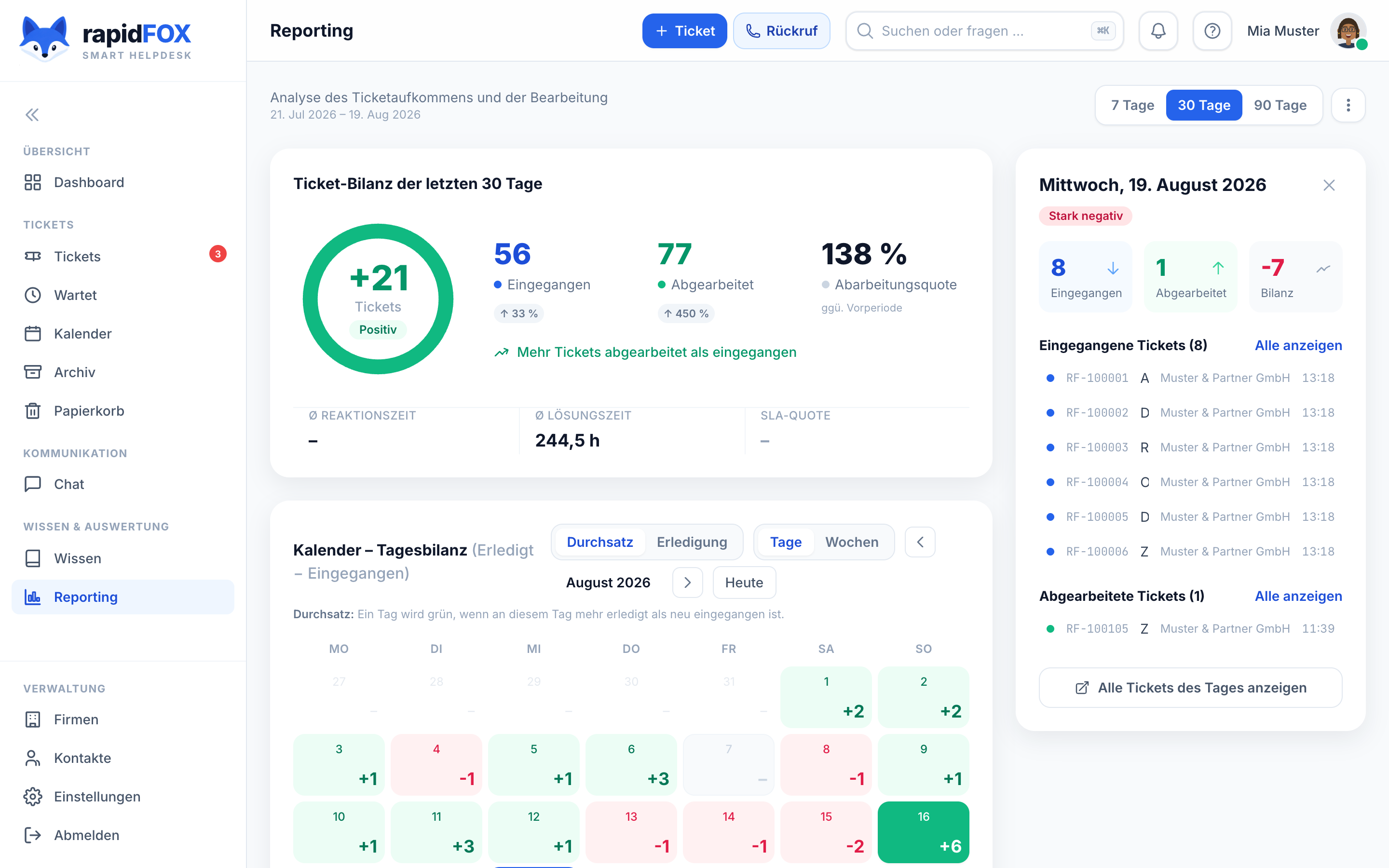 rapidFOX Reporting – echter Screenshot