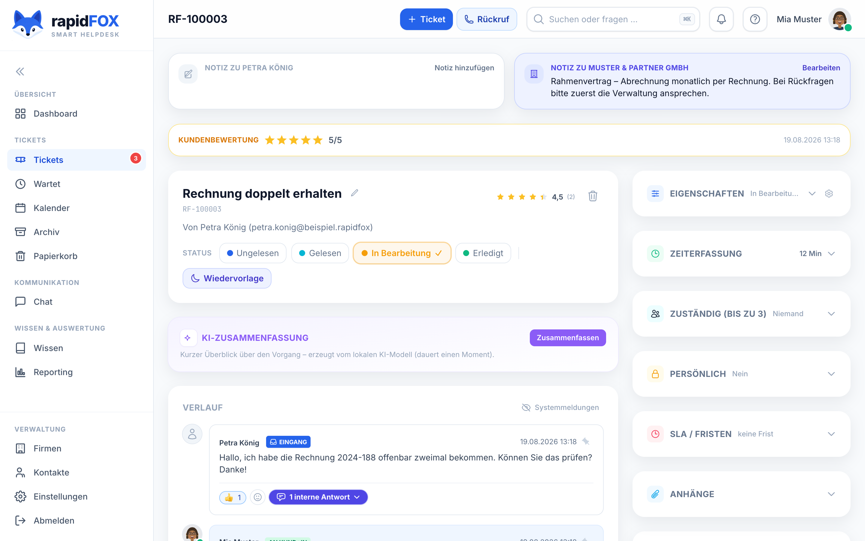 rapidFOX Ticket – echter Screenshot